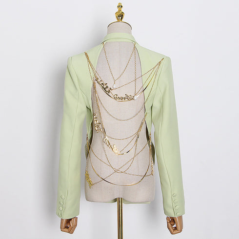 Sexy big backless chain blazer - ROUTINE FASHION